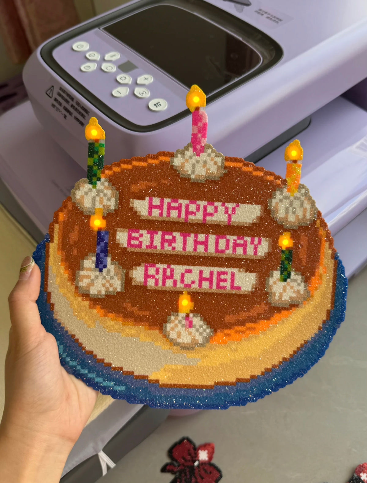 Birthday Cake Pixel Bead Frame – Handmade Light-Up Art